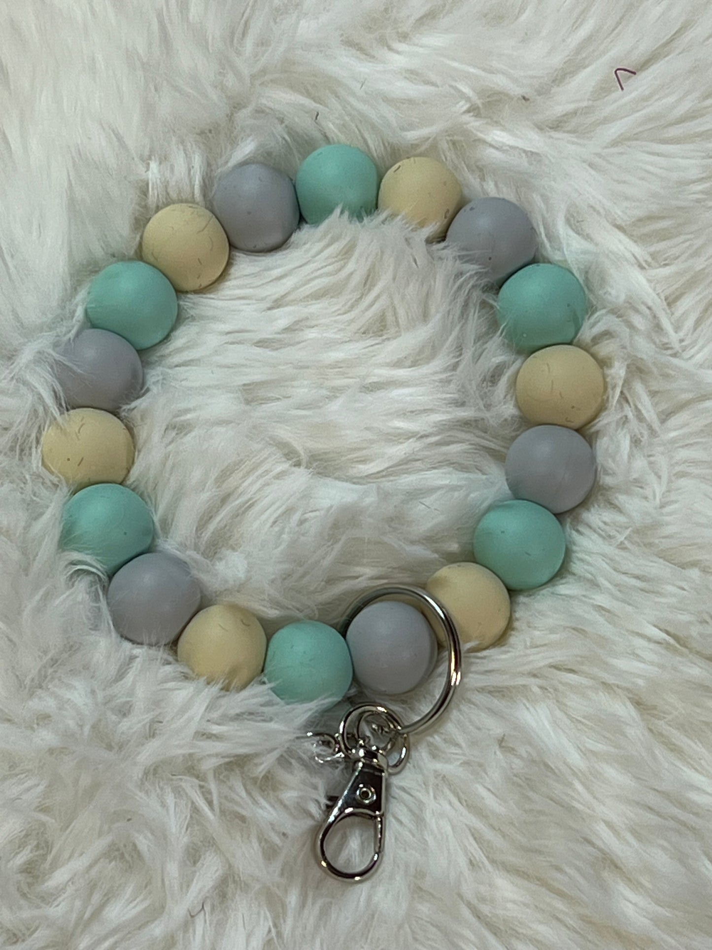 Light Teal/Creamy White/Light Grey Keychain Wristlet