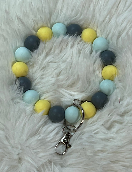 Pastel Yellow/Pastel Blue/Dark Grey Keychain Wristlet