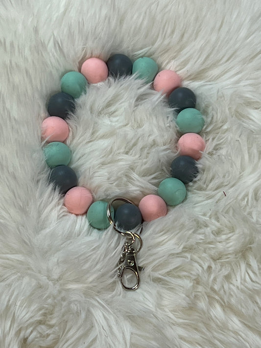 Pastel Pink/Light Teal/Dark Grey Keychain Wristlet