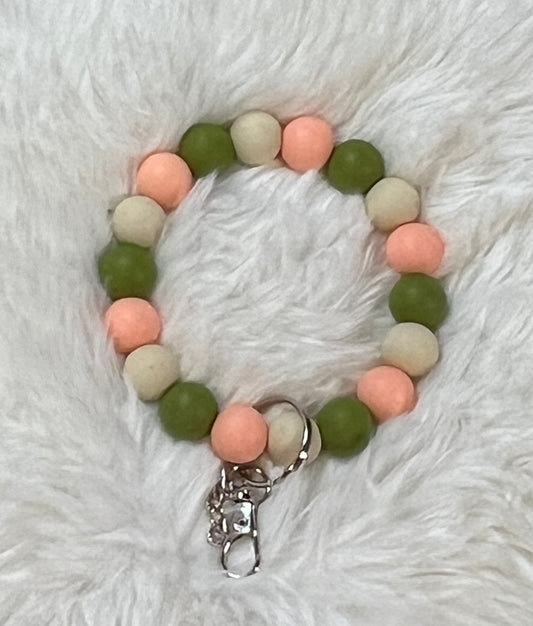 Olive green/Peach/Creamy White Keychain Wristlet